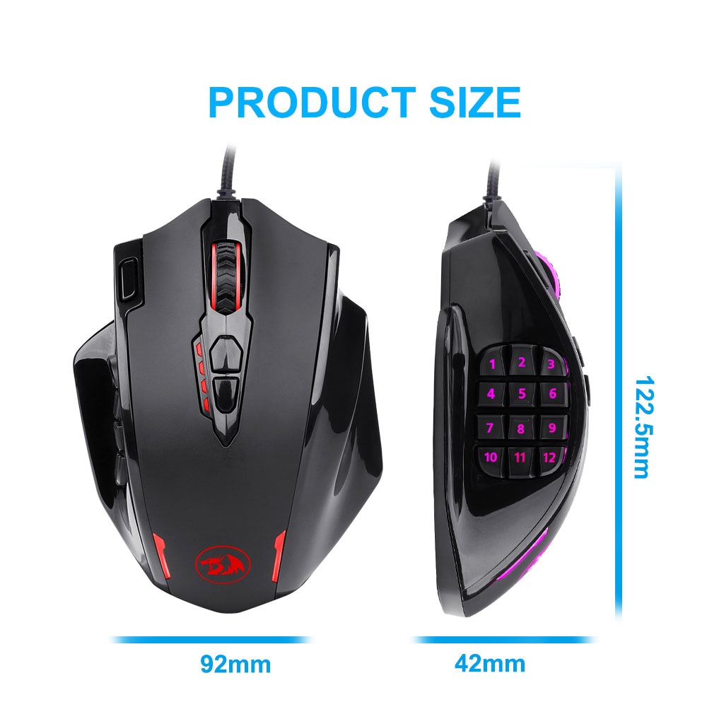 REDRAGON M908 Impact USB Wired RGB Gaming Mouse 12400 DPI 17 Buttons Programmable Game Optical Mice For Computer PC Laptop