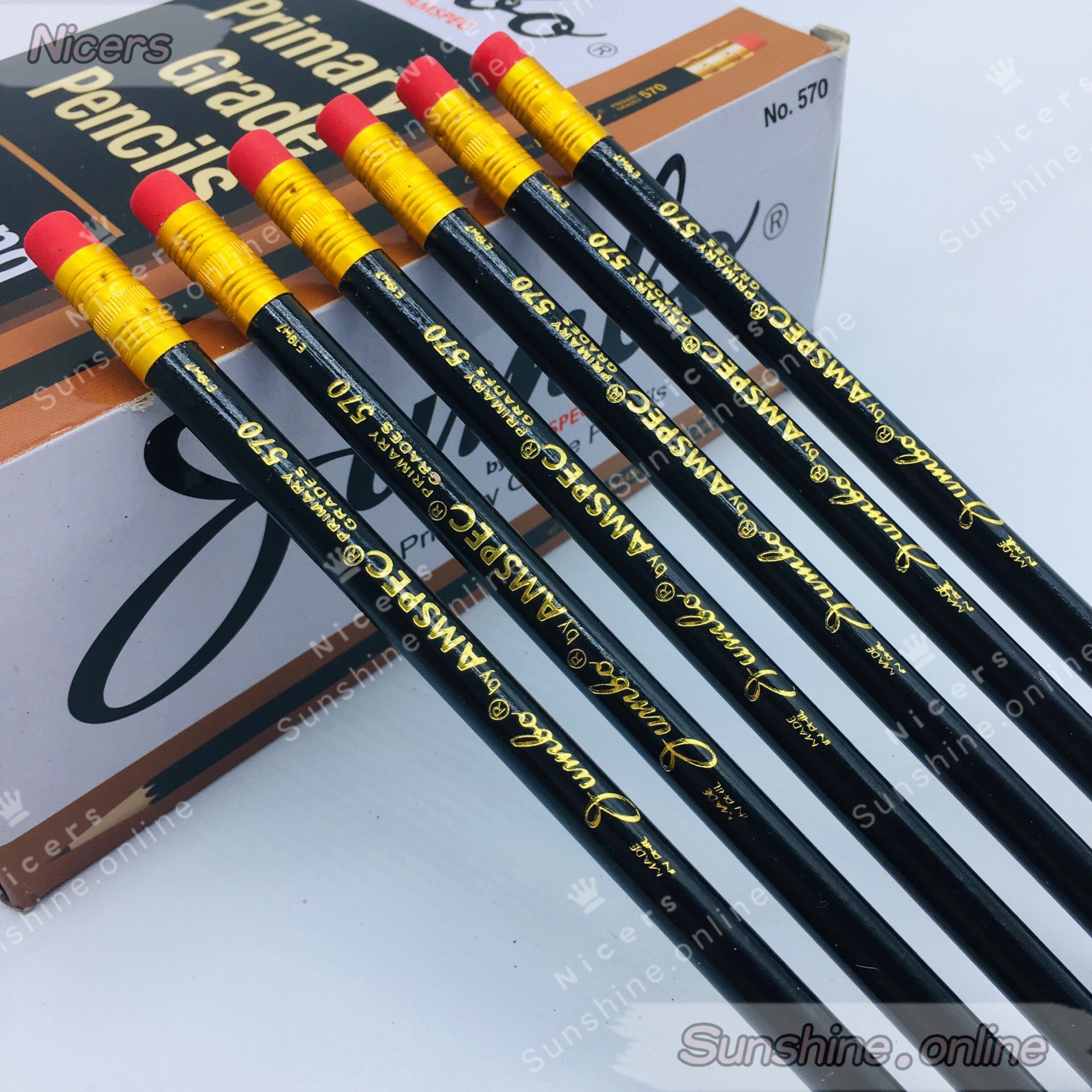 6PCS/set AMSPEC #570 JUMBO Black Pencil with eraser Primary grade pencil