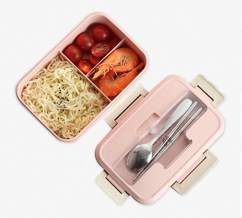 Hộp đựng cơm lúa mạch 3 ngăn kèm thìa đũa