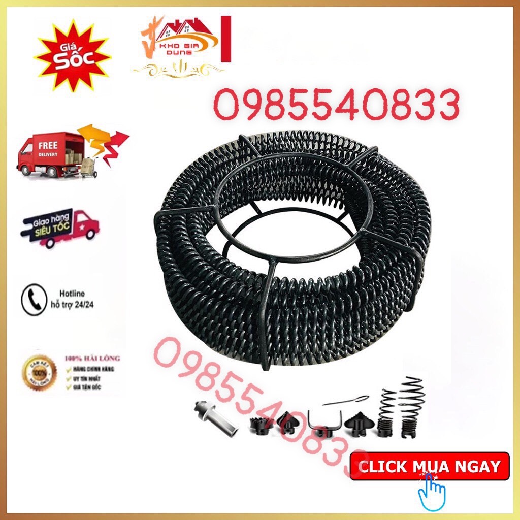Dây thông tắc cống dùng cho máy khoan ( 18m dây + 6 đầu thông + đầu kết nối máy khoan )