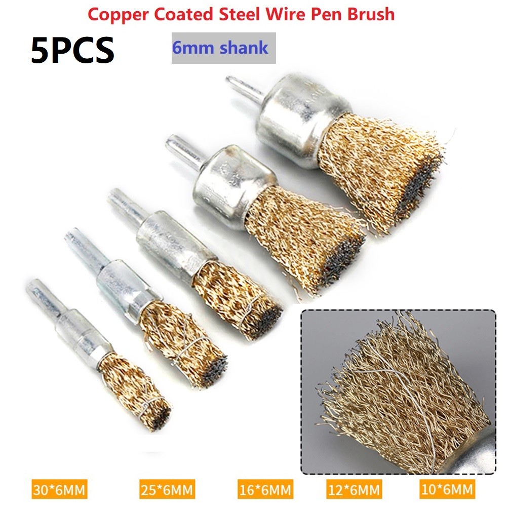 Toolstar Efficient 6mm Shank Stainless Steel Wire Brushes Set of 5 for DIY Projects