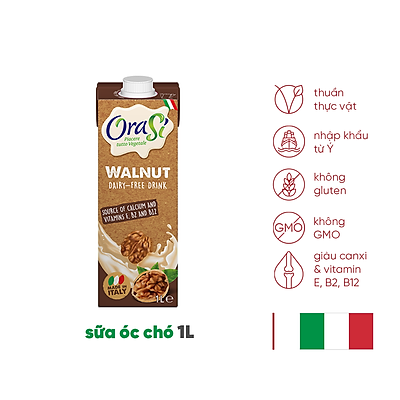Orasi Vegan Thực phẩm bổ sung sữa đậu nành óc chó 1L - Ý