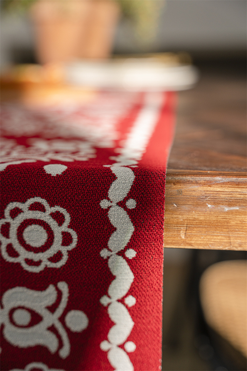 Red Holiday Festive Tassel Table Runner Modern Simple Geometric Flower Table Runner Coffee Table Cloth Sideboard Drawer 35*300cm Piano Cover Towel