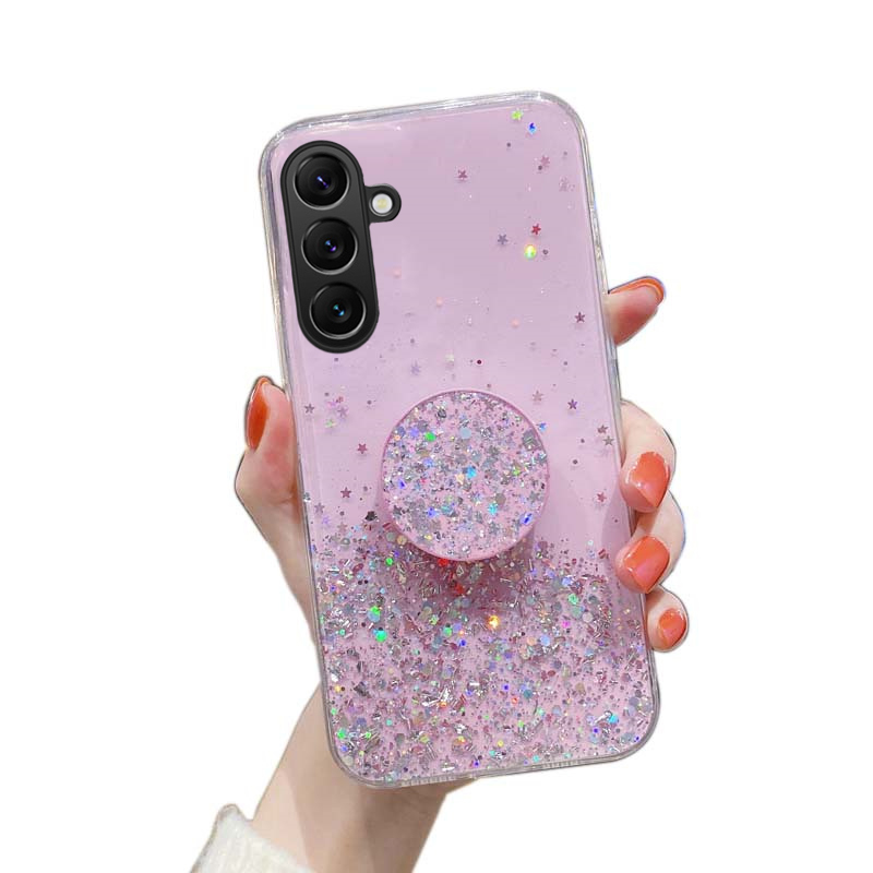 Phone Cover Samsung M35 A35 Back case Glittering Soft Stars Moon Sequins Folding Stand Transparent Silicone Anti Drop For Galaxy A35 M35 Phone cases.