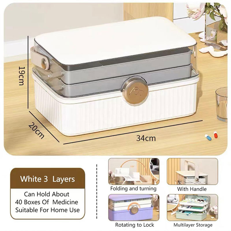 Plastic hand-held double-deck medicine kit Portable emergency medical kit Small medicine kit Household storage box