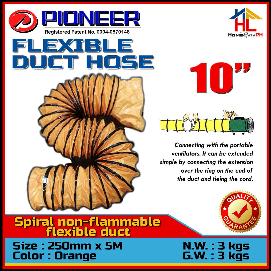 Pioneer Flexible Duct Hose 10 inches 250mm x 5M Lazada PH