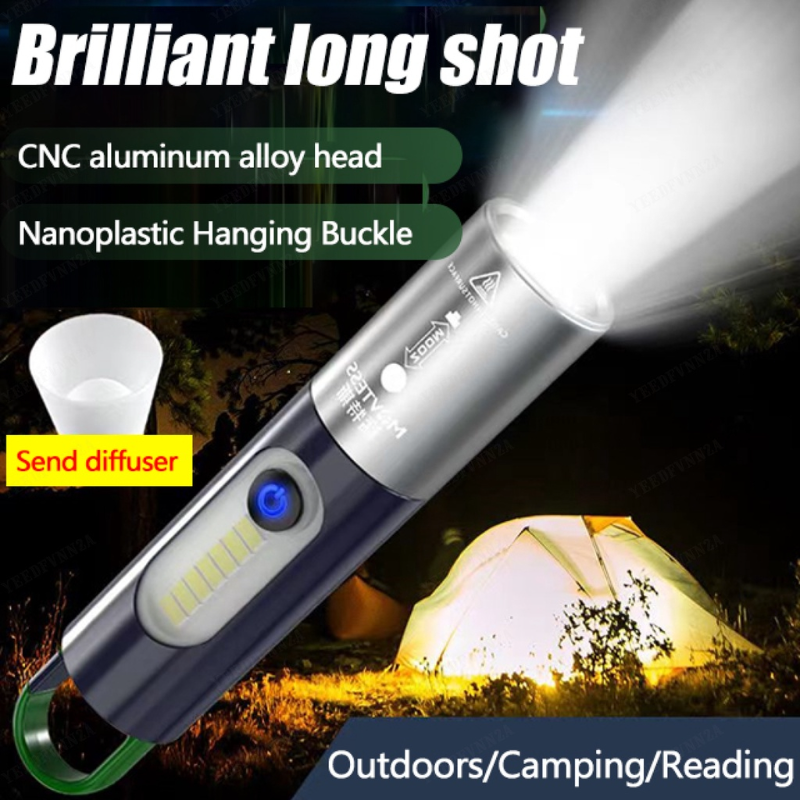 Đa chức năng Móc chìa khóa có đèn siêu sáng đèn pin LED có thể sạc qua USB Cắm Trại Di động ngoài trời đèn câu cá
