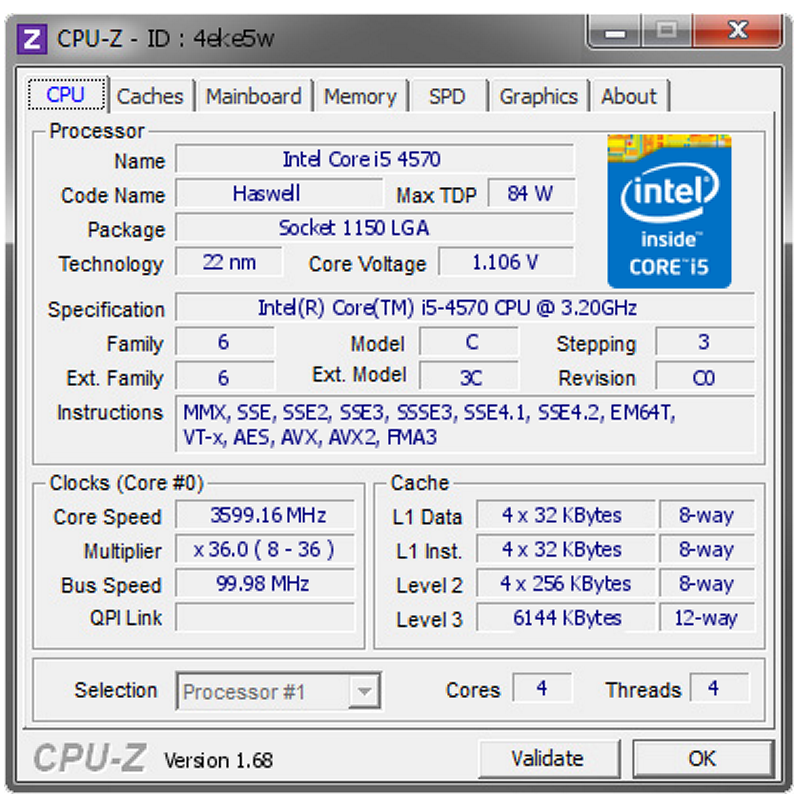 CPU Intel® Core™ i5 - 4570 (6M Bộ Nhớ Đệm, Tối Đa 3,60 GHz) , Tặng keo tản nhiệt