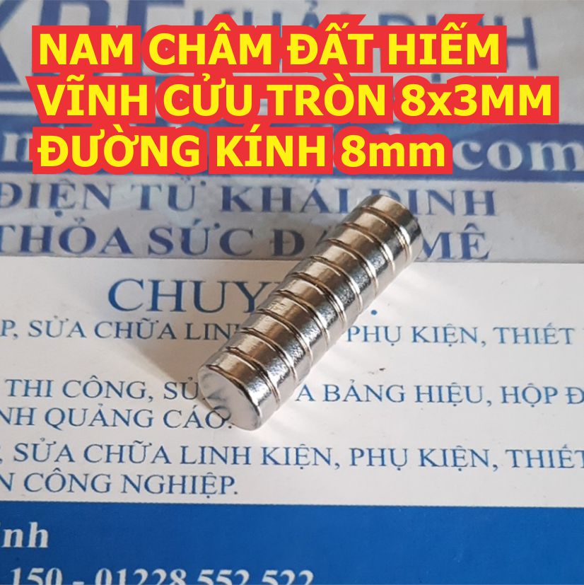 10 viên nam châm đất hiếm vĩnh cửu tròn 8x3mm đường kính 8mm kde4126