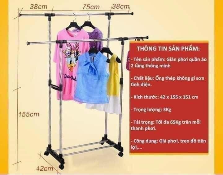 Giàn phơi, cây treo đồ, áo quần inox 2 tầng