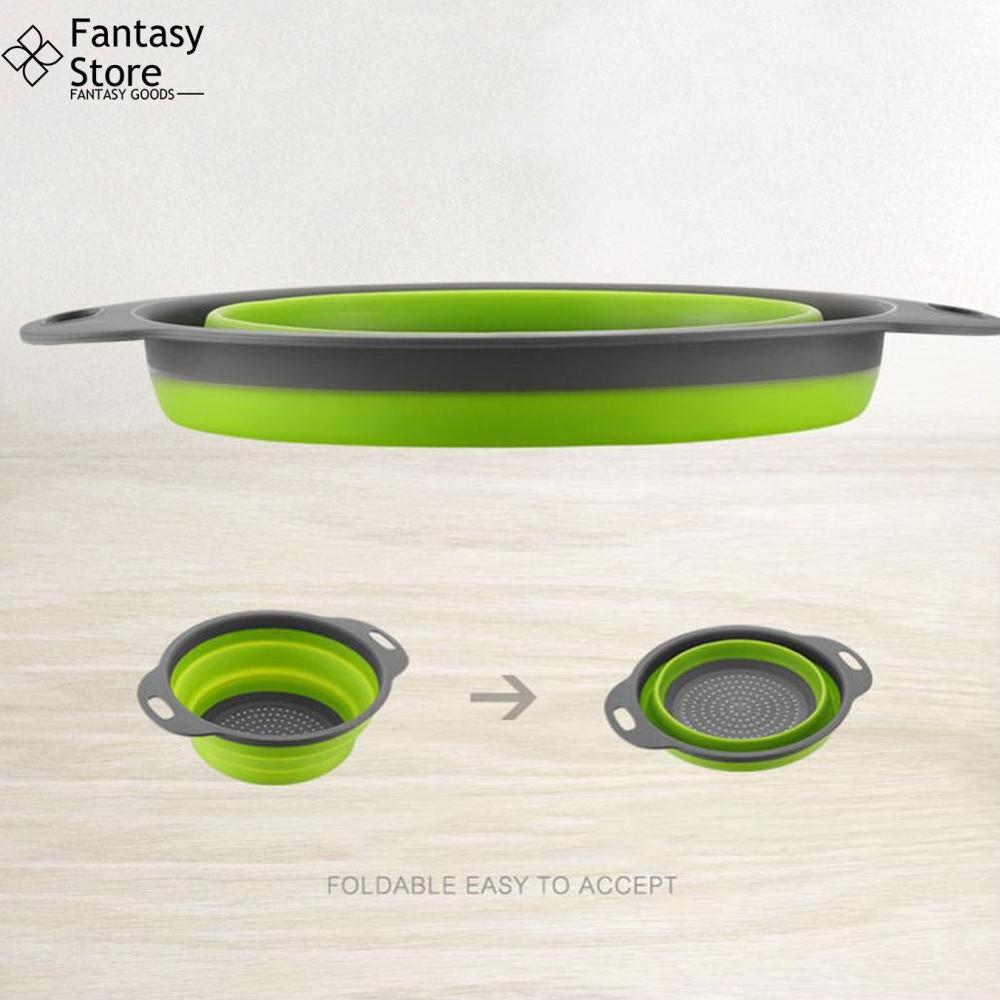 FG Collapsible Colander Silicone Folding Drain Basket Fruit Vegetable Washing Basket Foldable Strainer Kitchen Storage Tool
