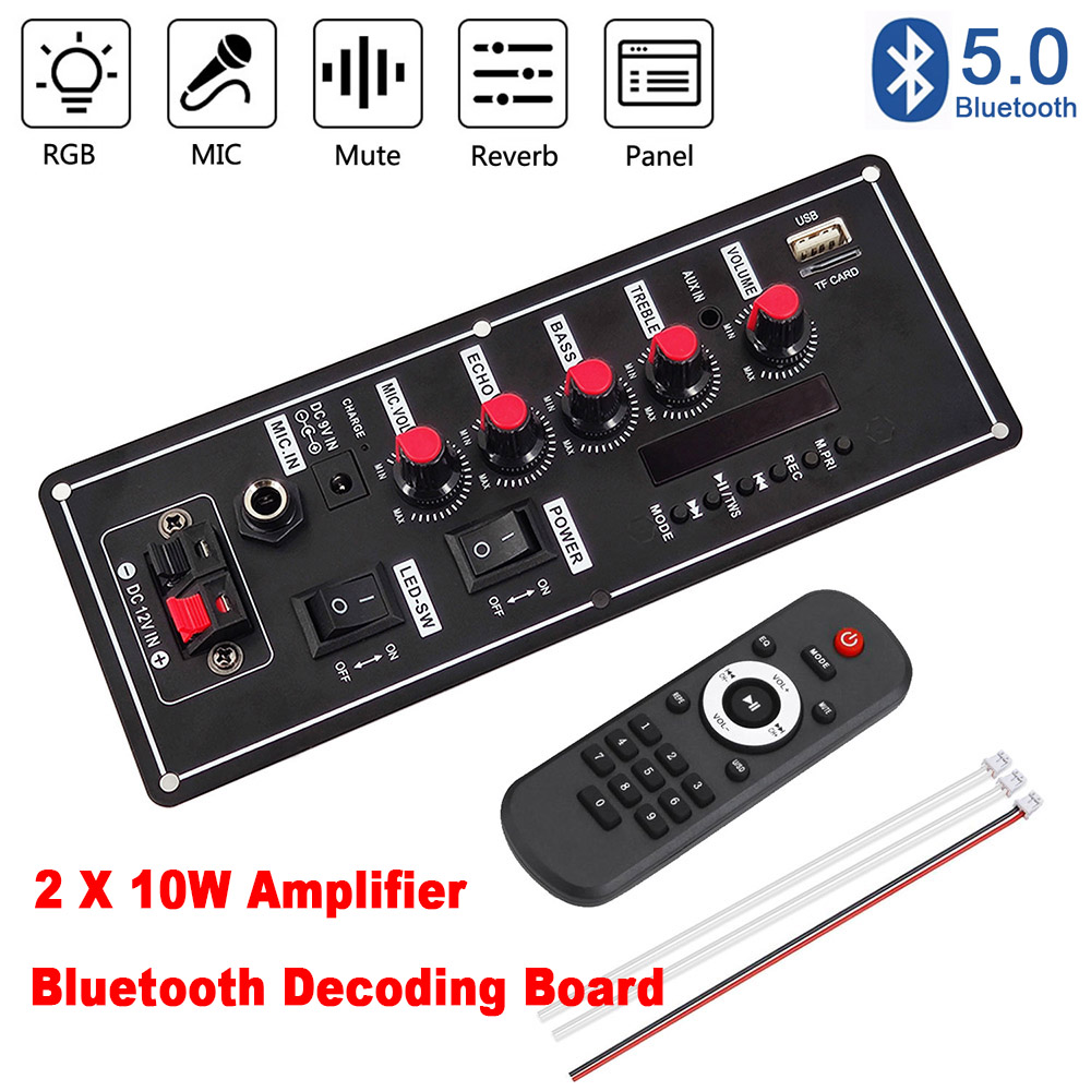20W Bluetooth 5.0 bảng khuếch đại Xe Đẩy Loa Giải Mã Microphone Karaoke Amplificador FM Đài Phát Thanh AUX USB TF