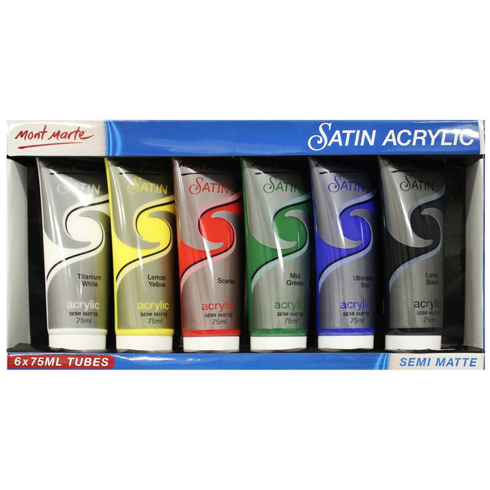 Mont Marte Satin Acrylic Semi Matte 6pc*75ml PMSS0001.