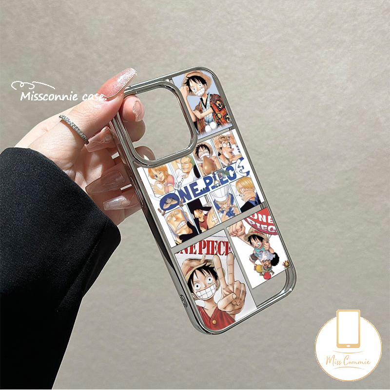 Trendy Brand Comic One Piece Phone Case Compatible for IPhone 11 14 13 15 12 Pro Max 8 7 14 15 Plus XR X 7Plus XS Max SE 2020 Luxury Electroplated Frame Cartoon Funny Luffy Cover.