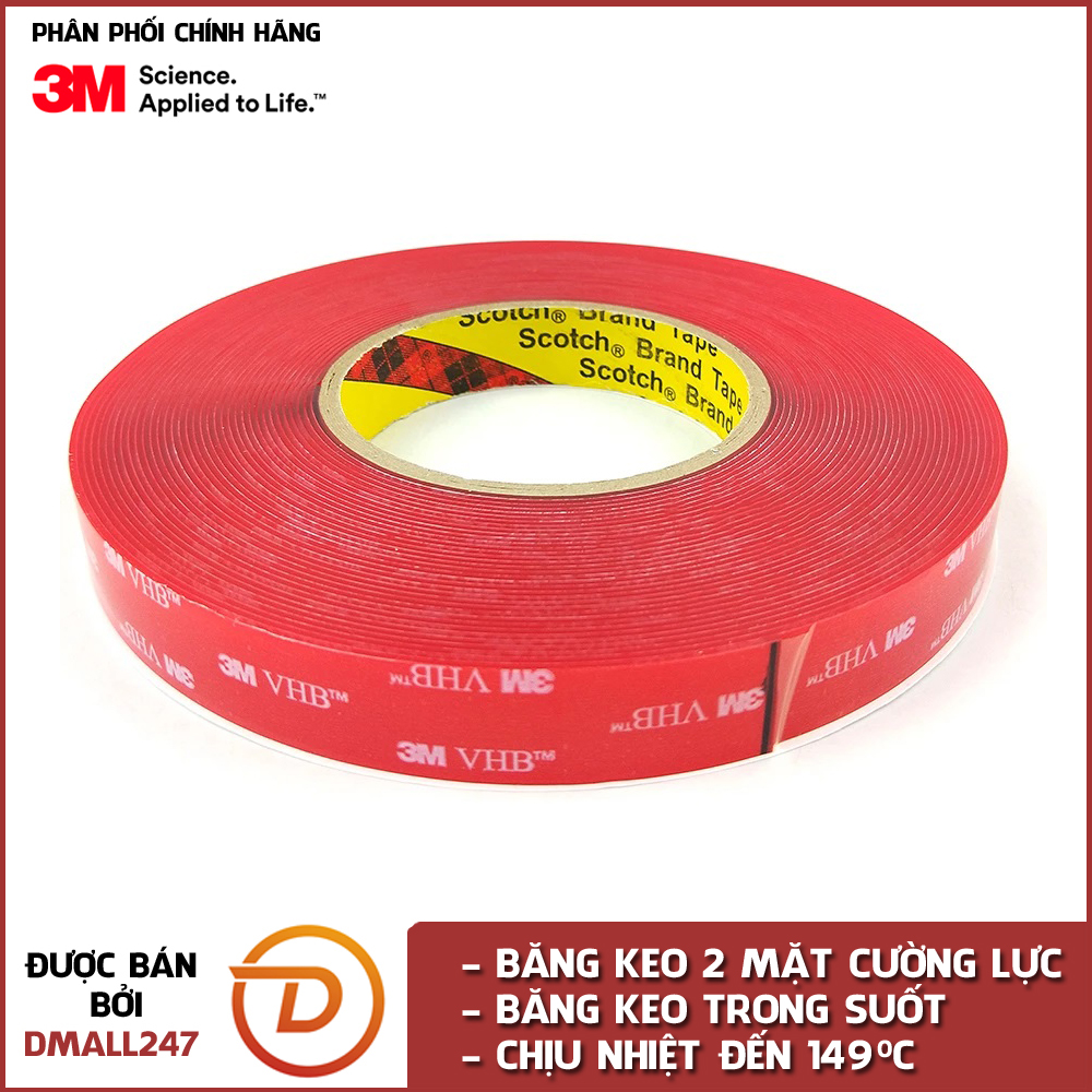 Băng keo cường lực trong suốt 3M khổ 20mm x 11m VHB 4905-2011 - Dmall247, băng keo siêu dính VHB