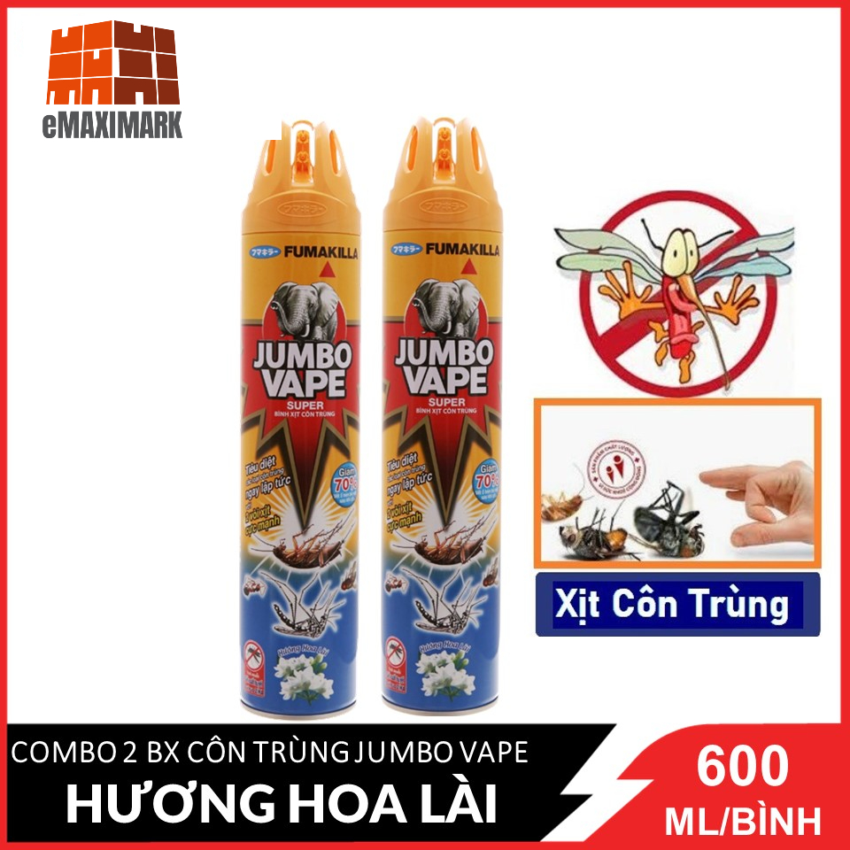 [HCM Ship 2H] Combo 2 Xịt Côn Trùng Jumbo Vape Hương Hoa Lài Bình 600ML