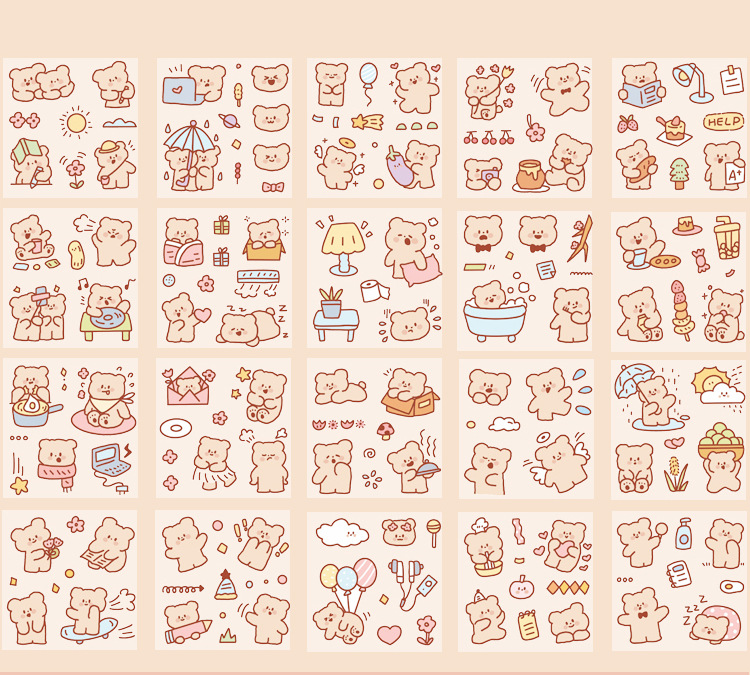 Hộp 100 tấm sticker cute - Gấu Nice day