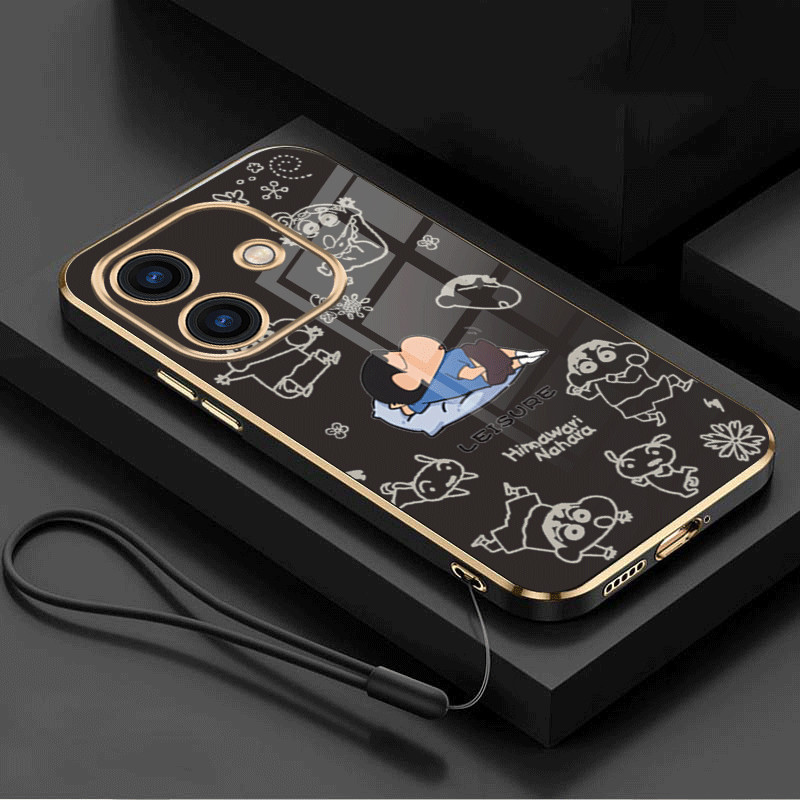 realme Note 60 note60 50 Glossy Leisure Crayon Shin-chan Casing Square Edges Plating Back TPU Soft Case Cover. 