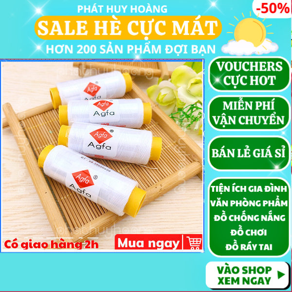 Combo 4 cuộn chỉ trắng giá rẻ thông dụng, cuộn chỉ trắng và kim chỉ may tay, chỉ trắng may quần áo giá rẻ, bộ kim chỉ trắng nhỏ may vá, chỉ thêu áo quần siêu chắc, chỉ may màu trắng kèm kim thêu tay, Phát Huy Hoàng