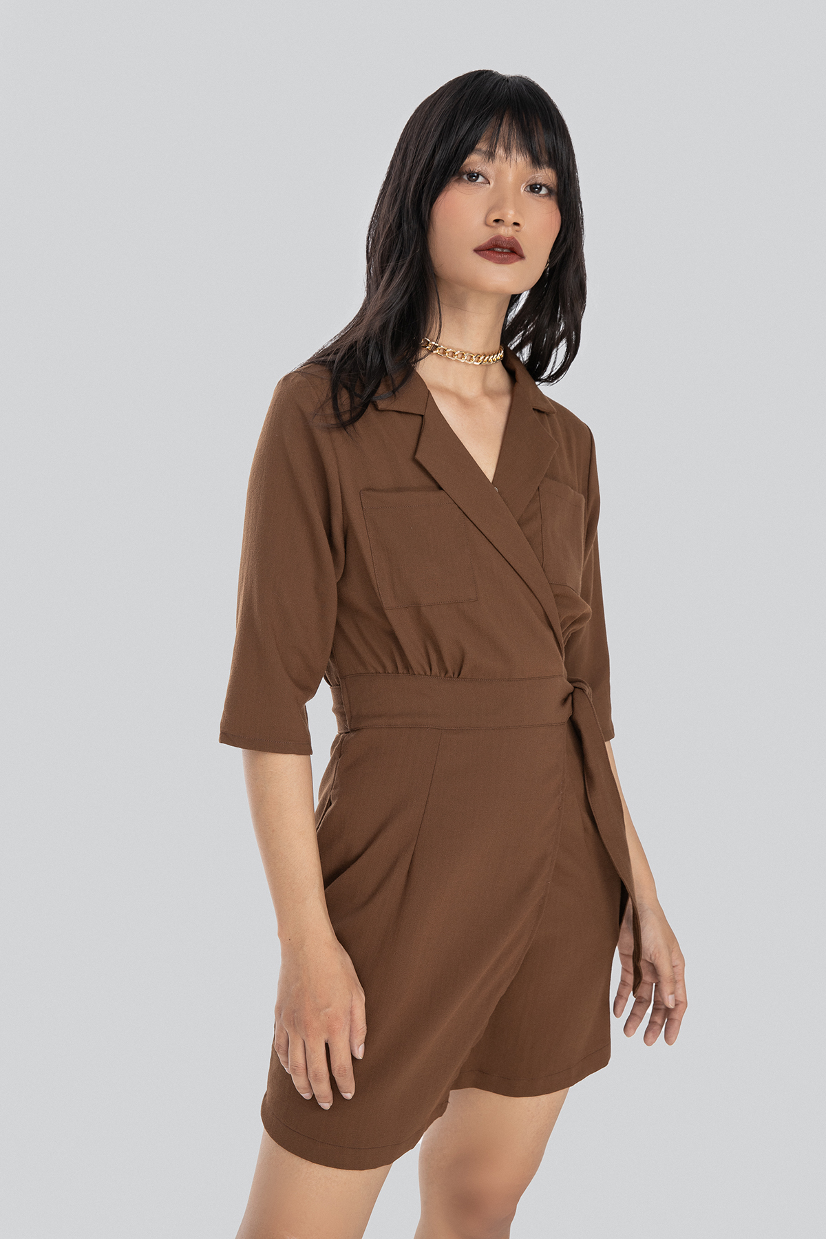 Đầm vest MAYBI đắp tà phối cột nơ