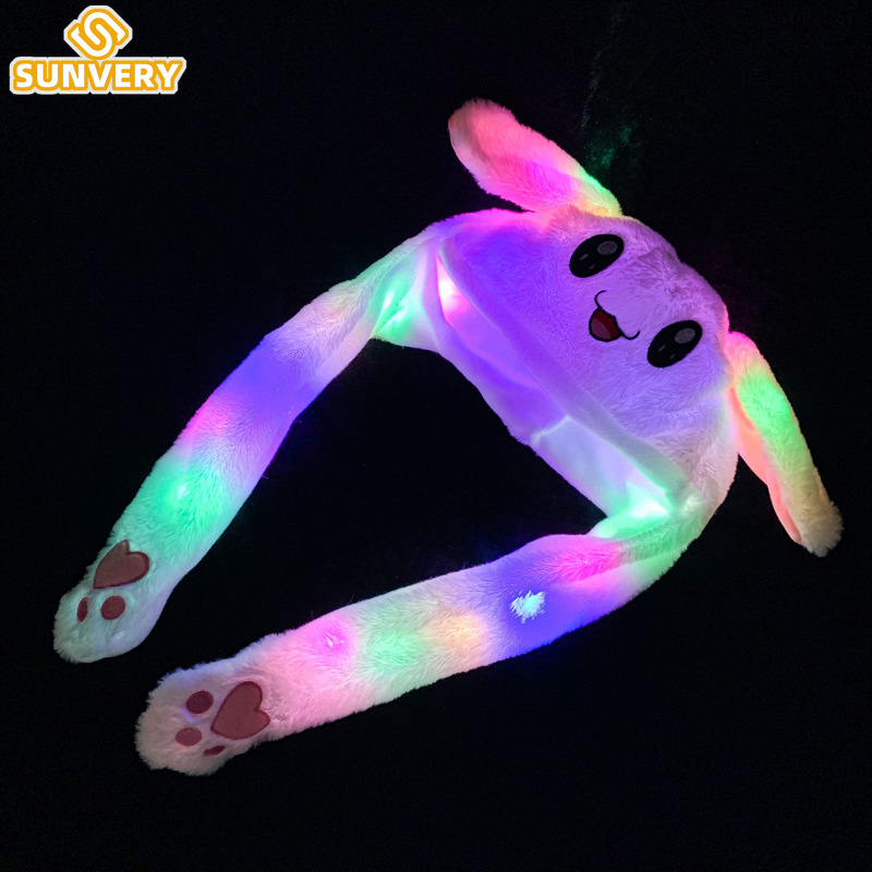 Glowing Plush Ear Moving Jumping Rabbit Hat Funny Glowing Ear Moving ...