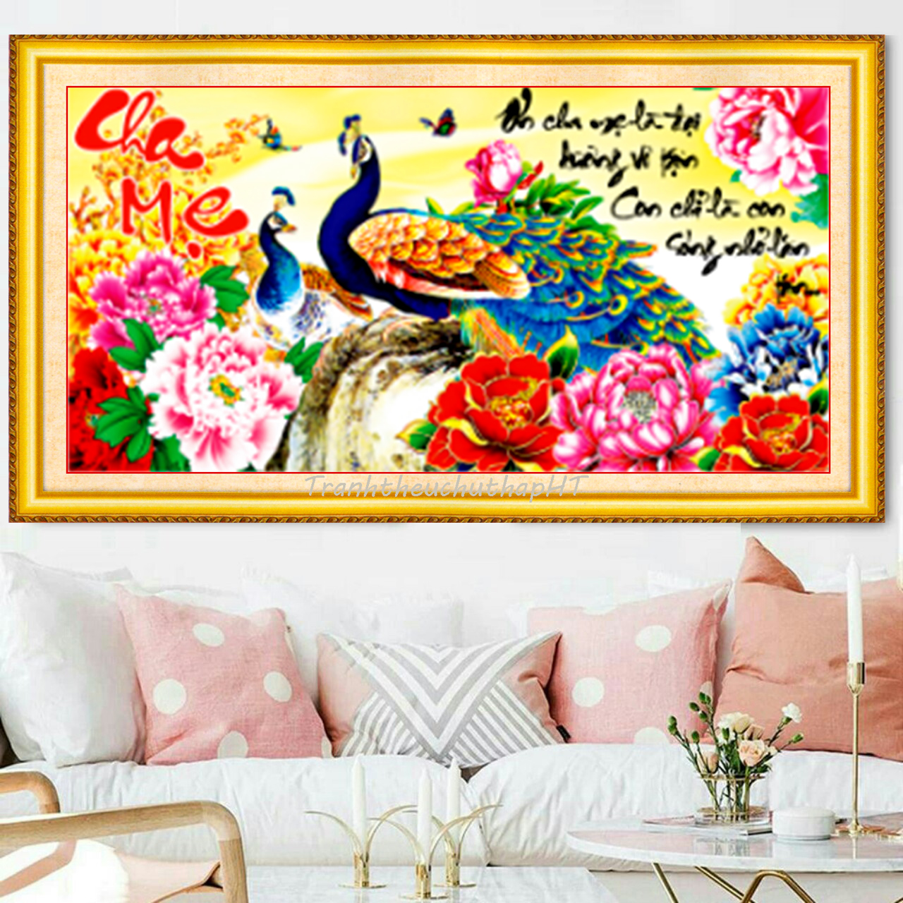 Tranh đính đá - Tranh thêu chữ thập Cha mẹ LV3108 - tự thêu