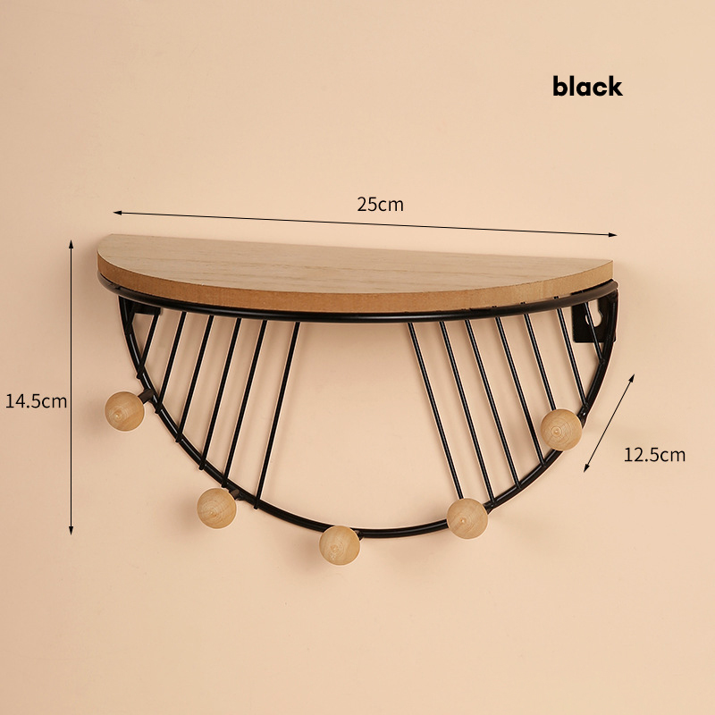 Nordic iron art fan-shaped storage rack, home living room, bedroom, study, dining room, wall mounted decoration hooks