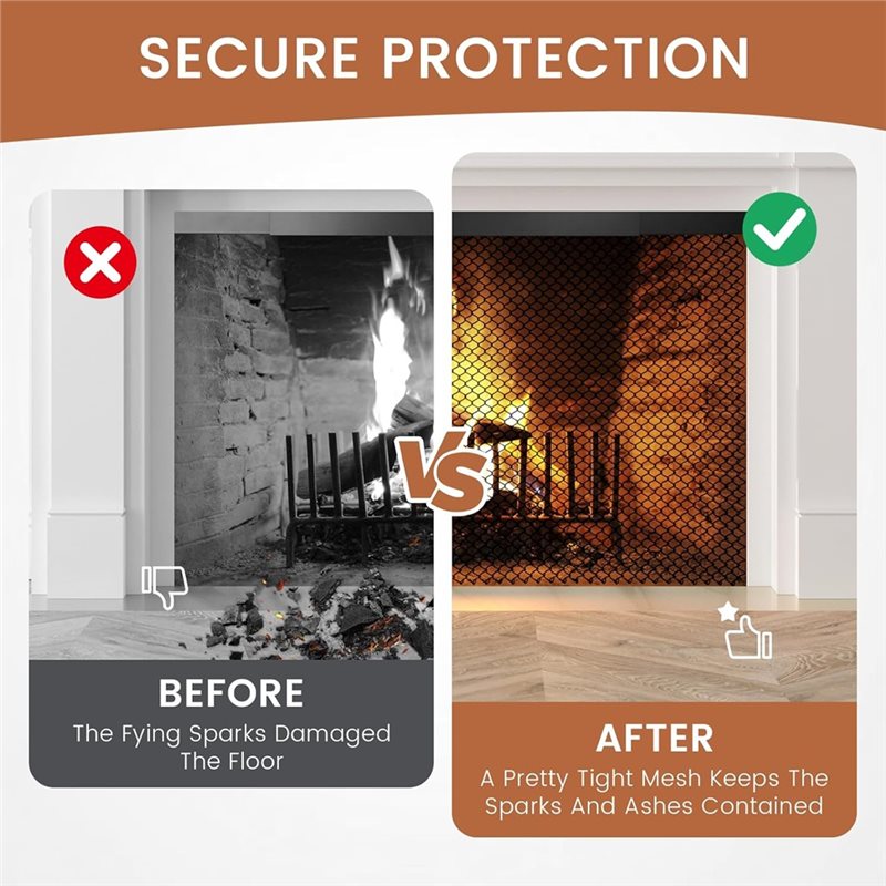 Metal Replacement Hanging Curtain for Fireplace- for Fire Stove Spark Guard, Hearth Screen Mesh 20x19In Countertop Cuntain.