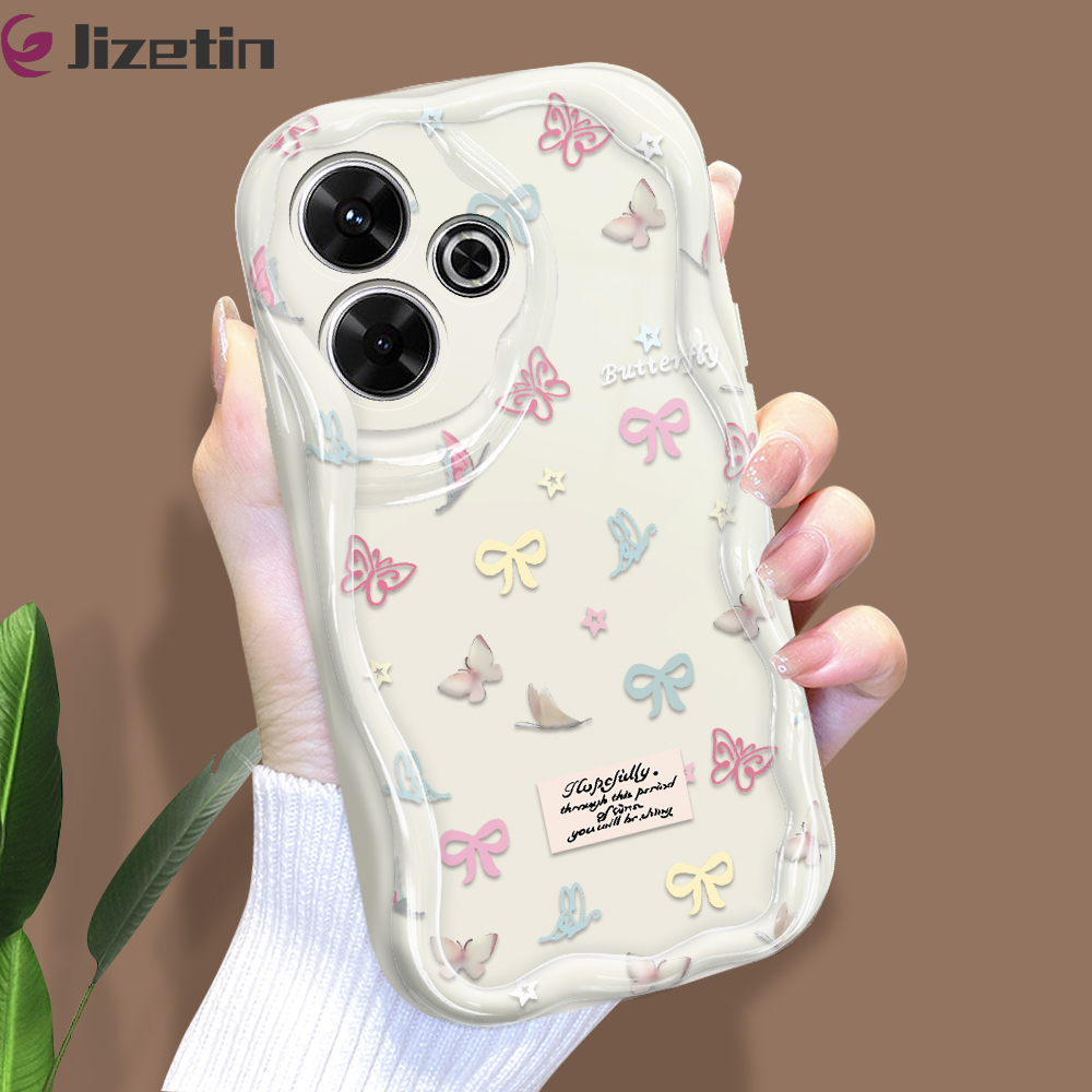 Jizetin for Redmi 13 Xiaomi Poco M6 4G Back Cover Colorful Bowknot Cream Wavy Edge Soft Silicone Phone Case.