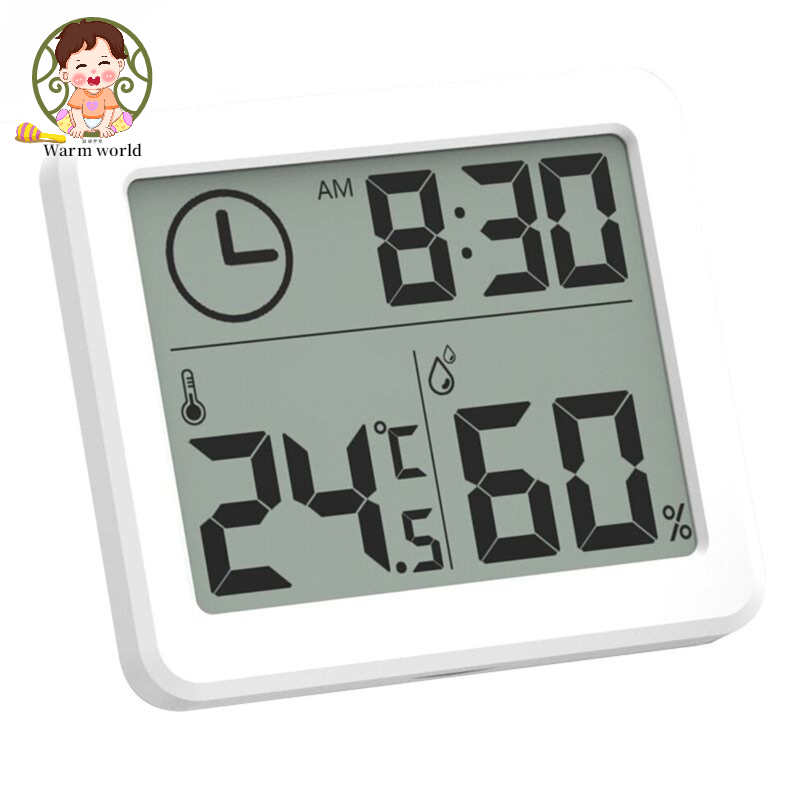 Warm world Digital Wall Clock With 3.2inch LCD Display Temperature Time Humidity Meter For Indoor Bedroom Baby Room