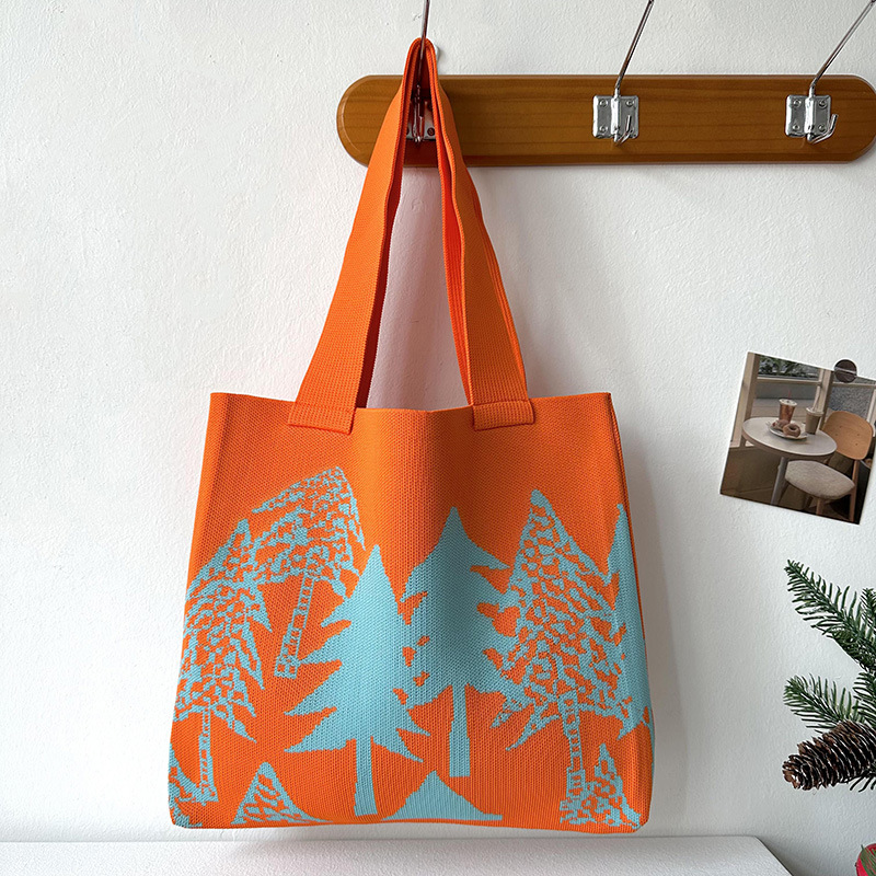 QFDI New Christmas tree knitted large-capacity handbag for women, fashionable and versatile forest tree shoulder bag