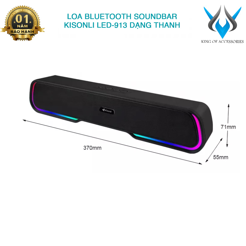 Loa bluetooth soundbar kisonli led-913 led rgb - tích hợp 2 bass cực mạnh phụ kiện 1986