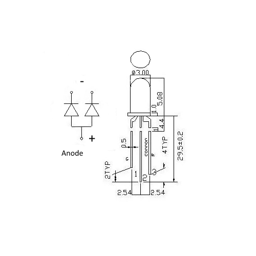 10 bóng LED ĐỤC 2 MÀU ĐỎ XANH 3MM 3 CHÂN CATHODE/ anode