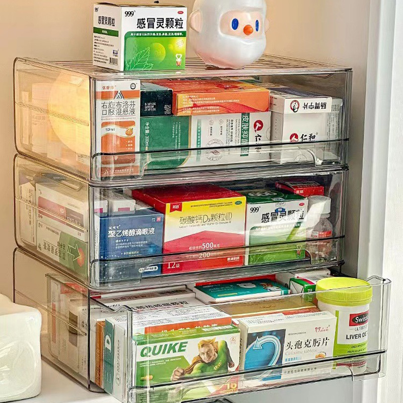 Hộp lưu trữ thuốc trong suốt chống bụi đơn giản và dung lượng lớn ngăn kéo Ống đựng thuốc nhiều lớp có thể được xếp chồng lên nhau với hộp lưu trữ thuốc trong suốt có độ trong suốt cao