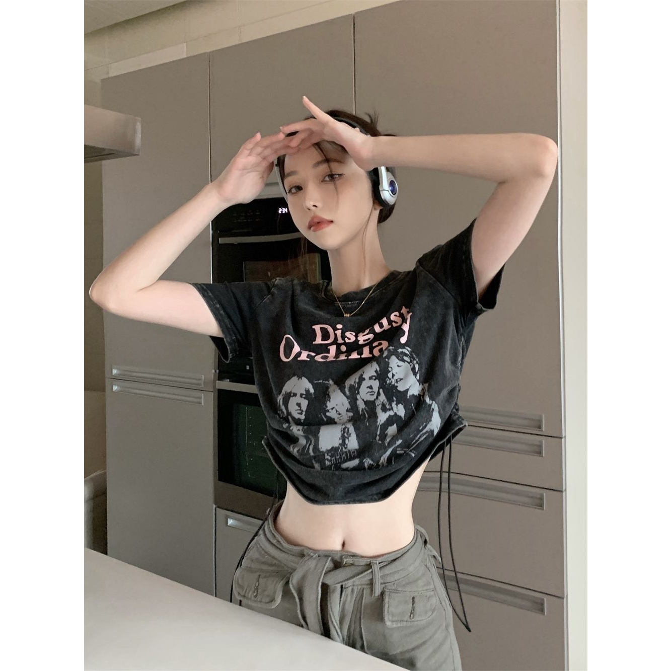 Áo Croptop Kiểu ORInary Dây Rút Cổ Tròn Siêu Chất