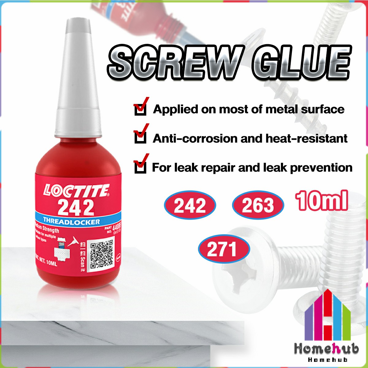 Homehub Metal Thread Anaerobic Adhesive 10ml Thread Fixative Adhesive