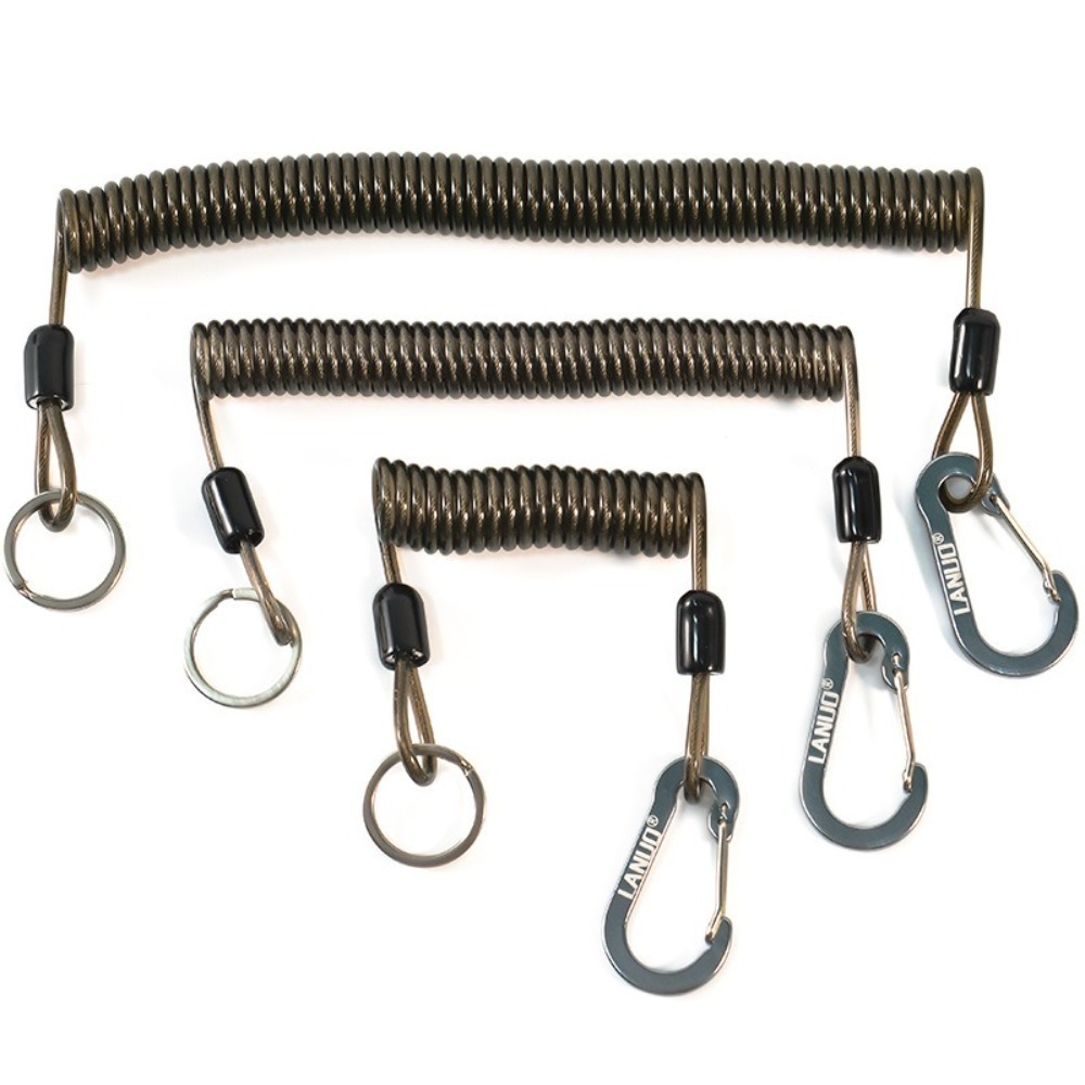 Spring Buckle Rope Wire Spring Rope Elastic Coil Fishing Missed Rope Lockable Safety Rope ...