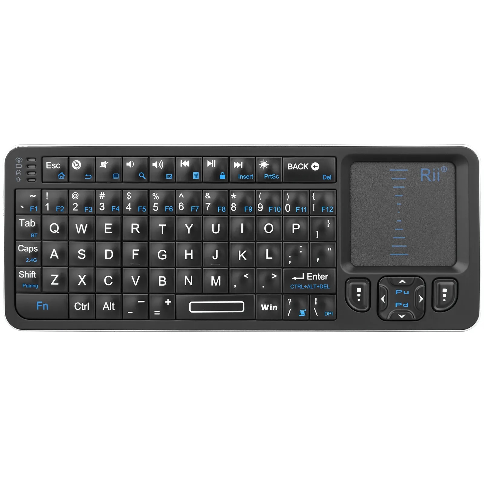 Rii K06 Mini Bluetooth Keyboard,Backlit 2.4Ghz Wireless Keyboard With IR Learning Touchpad Andro TV Box， Mac, Laptop, Windows