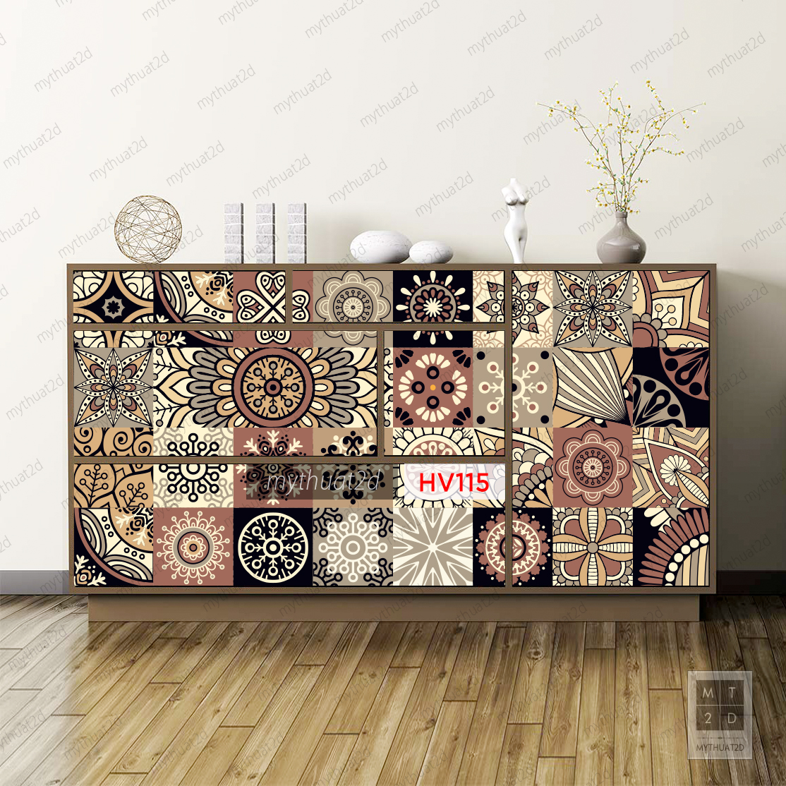 Decal gạch bông trang trí dán bếp dán tường - mã HV115