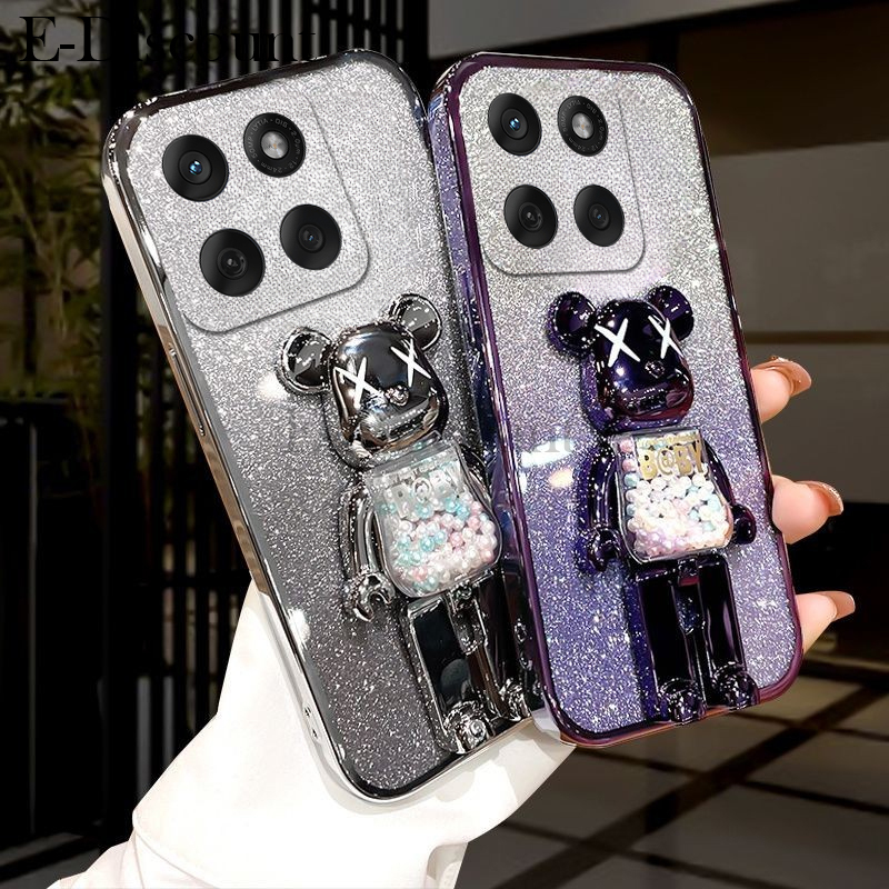 New Phone case Moto Edge 60 Fusion Back cover with Cartoon 3D Bear Stand Luxury Slim Gradient Plating Glitter Girls Stylish For Motorola Moto Edge60 Fusion case. 