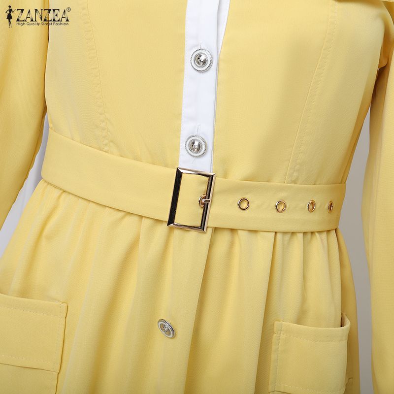 ZANZEA%20Korean%20Style%20Women%20Fashion%20Stand%20Collar%20Full%20Sleeve%20Dresses%20Stitching%C2%A0Color%20Lace%20Patchwork%20Loog%20Dress%20#1020%20-%20Image%207