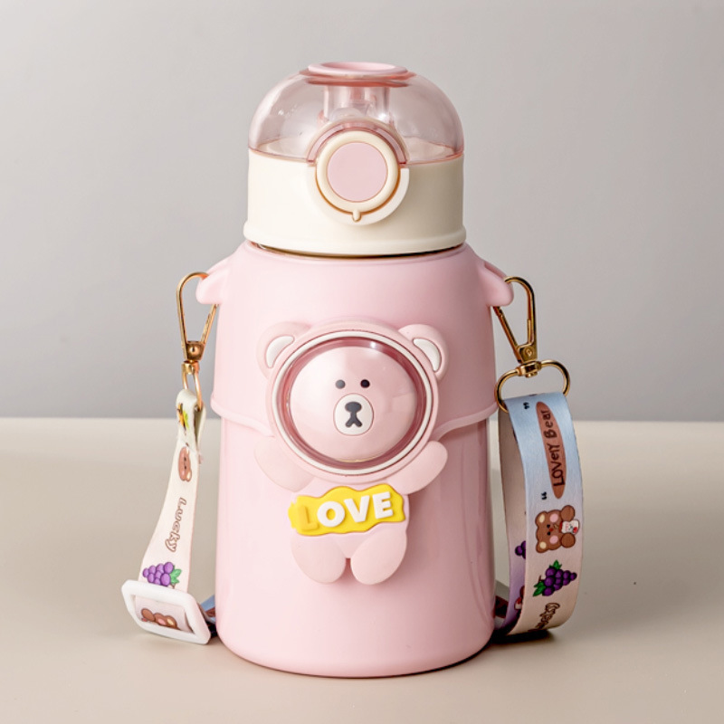 Cup thermal insulation bottle Thermos cup with straw Children's mug 316 stainless steel Suction cup Large capacity of slung kettle