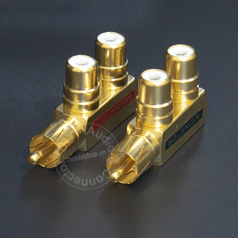 Đầu chia jack AV 1 ra 2 nhân đồng mạ vàng 24K - Rắc cắm hoa sen 1 ra 2