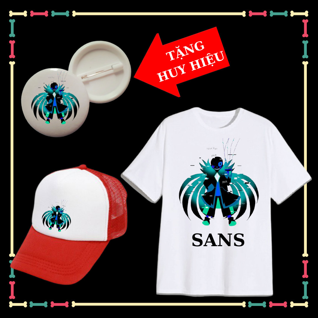 Áo mũ nón hình bé sans undertable áo biệt đội gangster cho bé trai bé gái tặng huy hiệu sans siêu ngầu cho bé