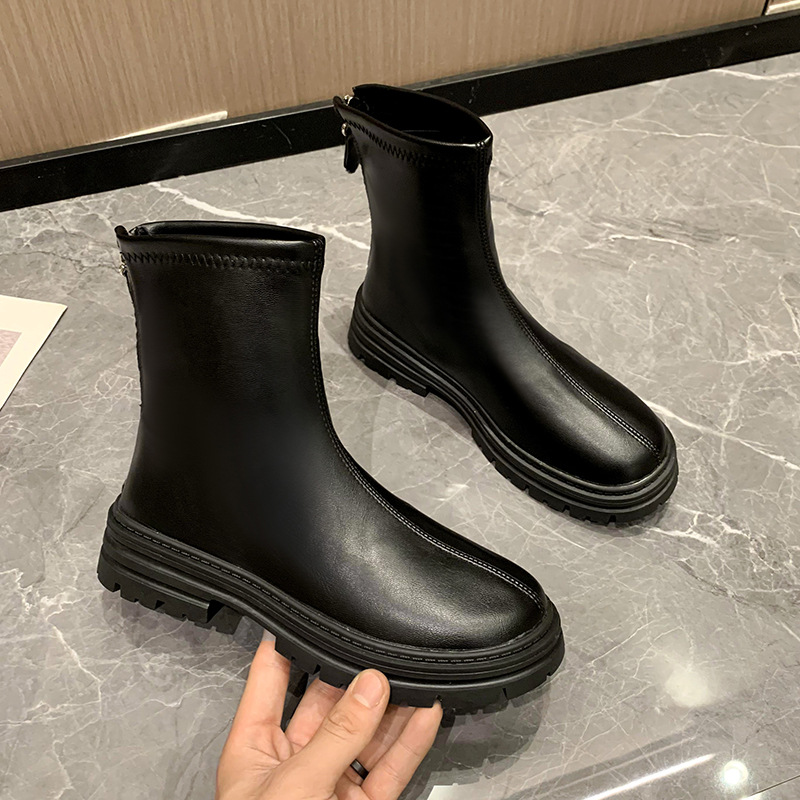 QiaoYiLuo Martin Boots Women's British Platform Boots Fleece Boots White French Skinny Boots