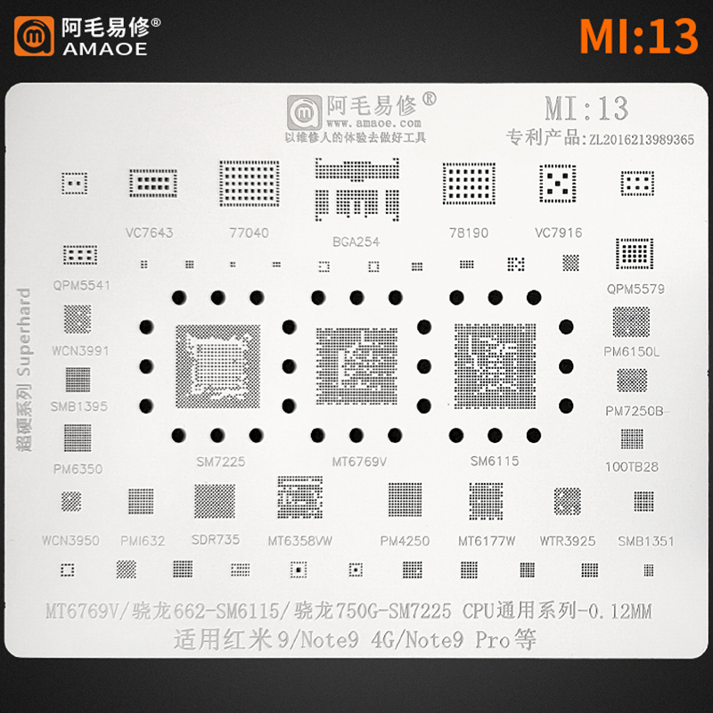 Amaoe%20Mi1-16%20Bga%20Reballing%20Stencil%20For%20Redmi%209a%20K50%20K40%20K30%20K20%20Note%2011%2010%207%2012%20Pro%20Max%2011%20Cc9%208%20Se%20Cpu%20Ram%20Power%20Ic%20Chip%20-%20Image%207