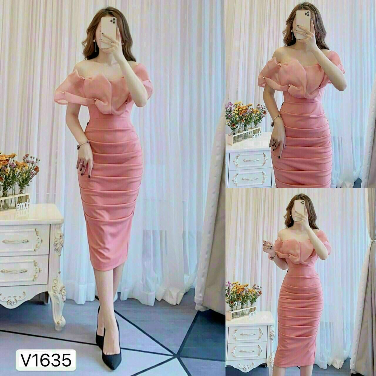 Đầm Body Phối Xếp Ly (có mút, có cườm) Quyến Rũ