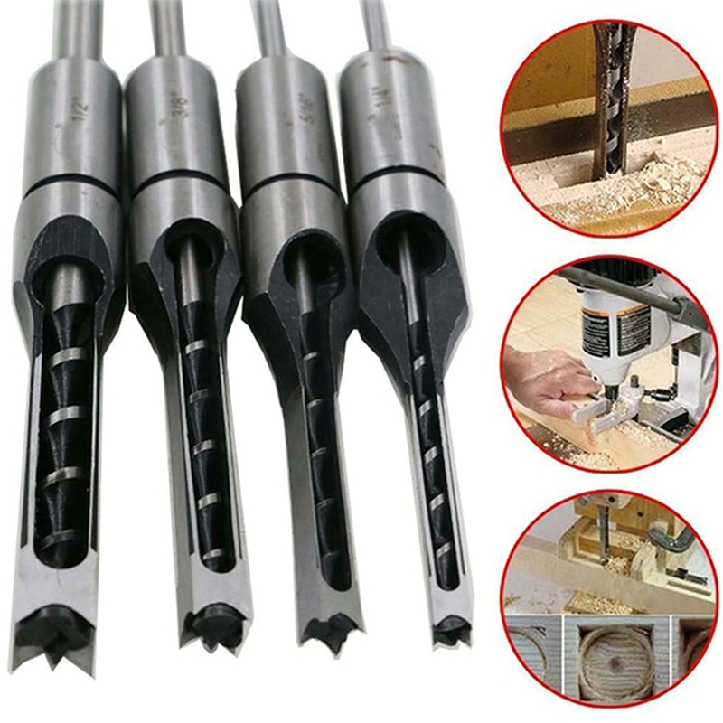 Square Hole Drill Bits Saw Wood Mortising Mortise Chisel Drill Bit Set Woodworking Power Tools