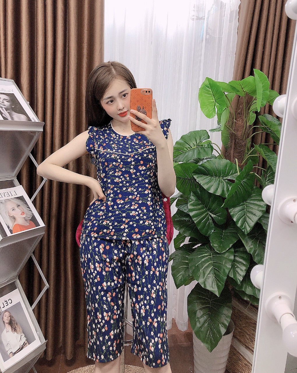 Set thời trang lụa mặc nhà hoa bồ công anh