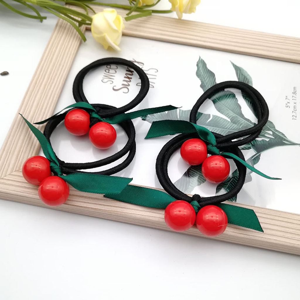 [SET 2] Dây cột tóc trái Cherry ruy băng